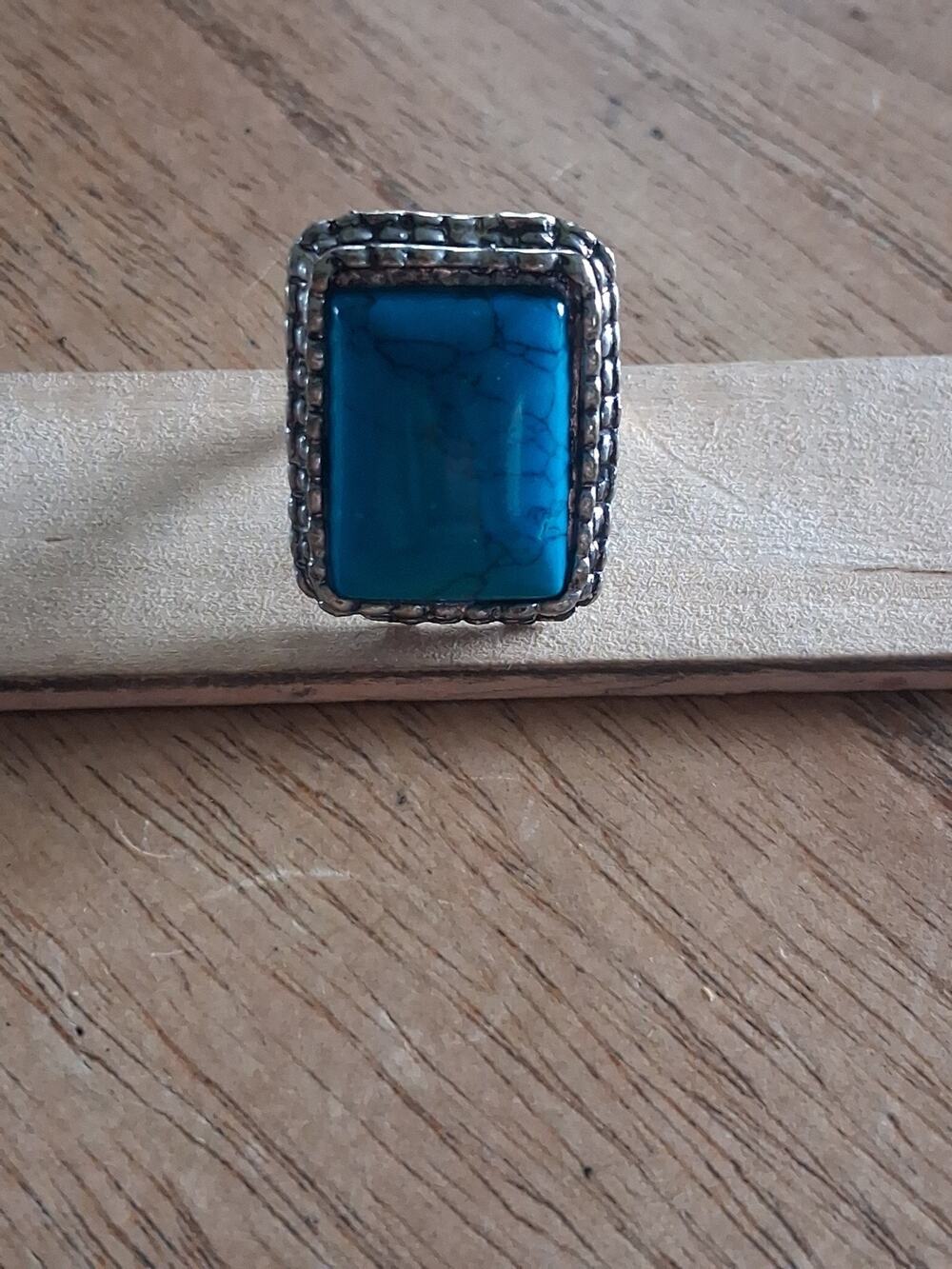 Vintage boho faux turquoise Rectangular ring.